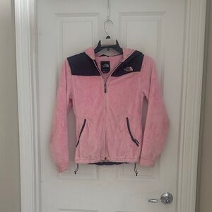 The North Face Pink and Charcoal Hooded Fleece